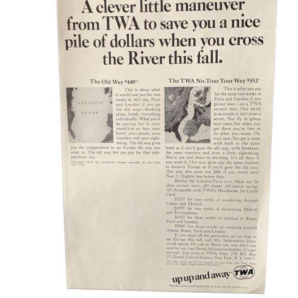 Vintage 1968 TWA Up Up and Away Ad Advertisement